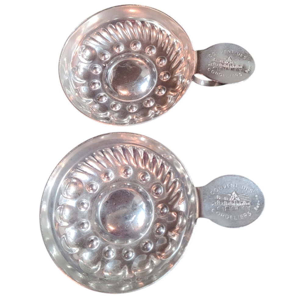 Set of 2 French Wine Tasting Cups Cordeliers Couvent 1970 Vintage Silver Metal